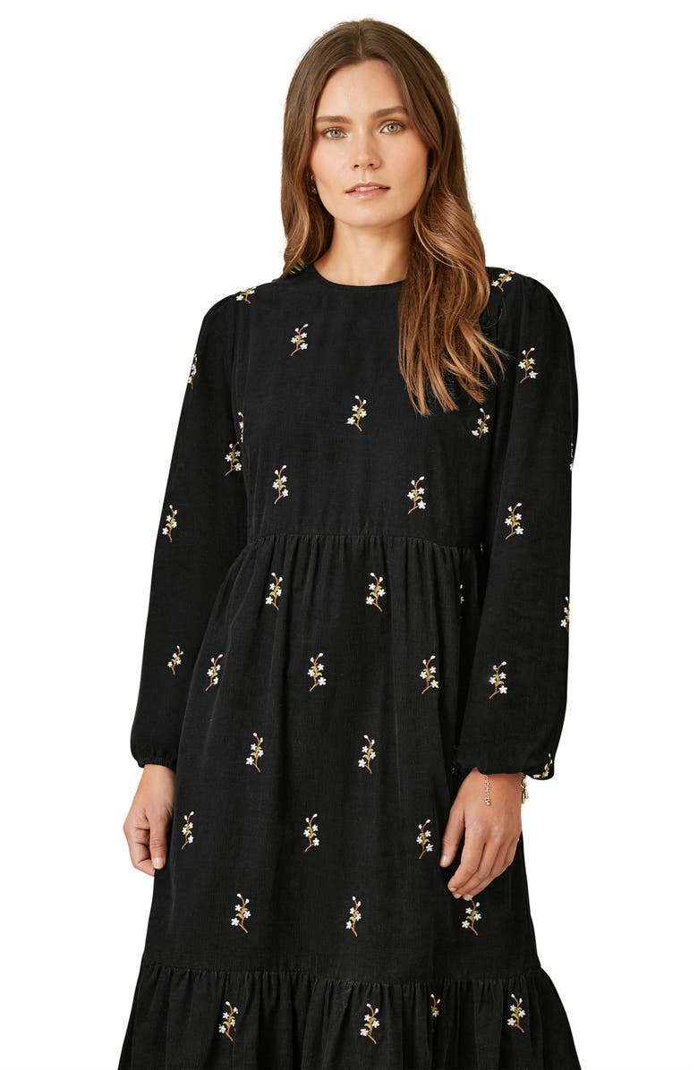 Yumi Long Sleeve Midi Floral Dress, Alternate, color, Black