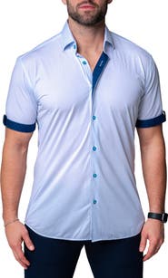 Maceoo Galileo Chewy Blue Stretch Short Sleeve Button-Up Shirt