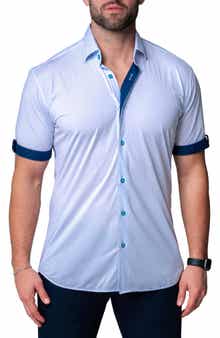 Galileo Chewy Blue Stretch Short Sleeve Button-Up Shirt