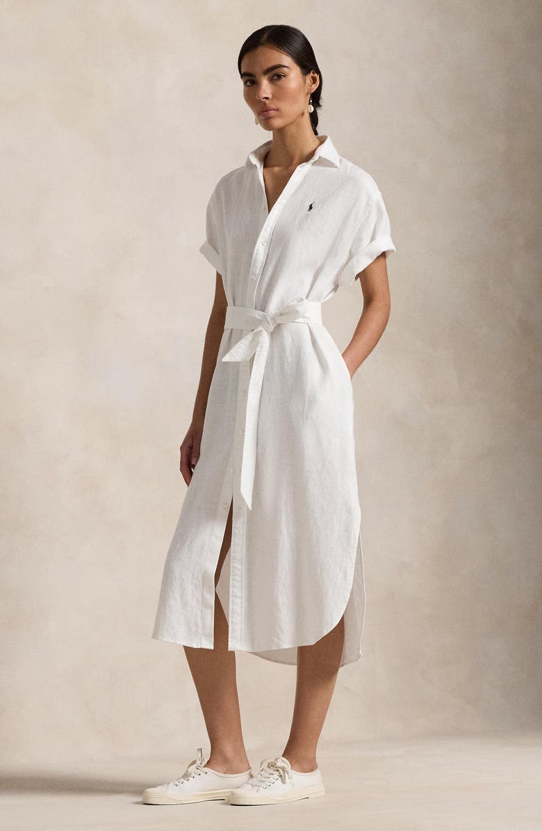Polo Ralph Lauren Short Sleeve Belted Linen Shirtdress, Alternate, color, 