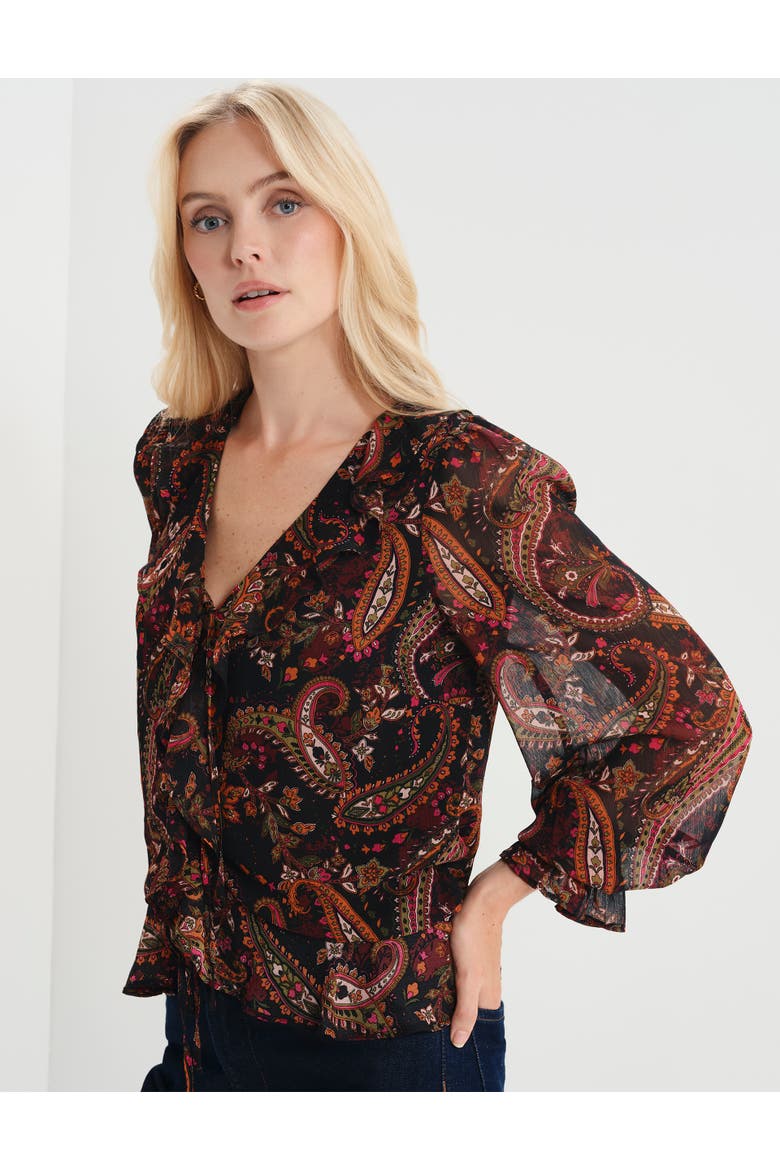Janelle Printed Chiffon Blouse, Alternate, color, Black Paisley