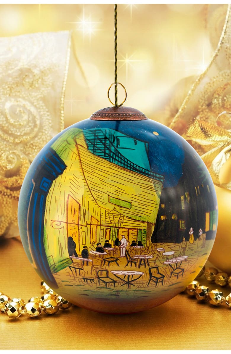 OVERSTOCK ART "Cafe Terrace at Night" Vincent Van Gogh Hand Painted Glass Ornament, Main, color, 