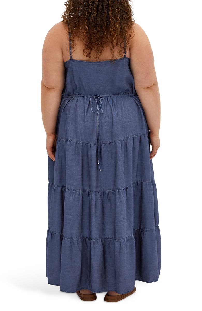 City Chic Island Tiered Maxi Dress, Alternate, color, Dark Wash
