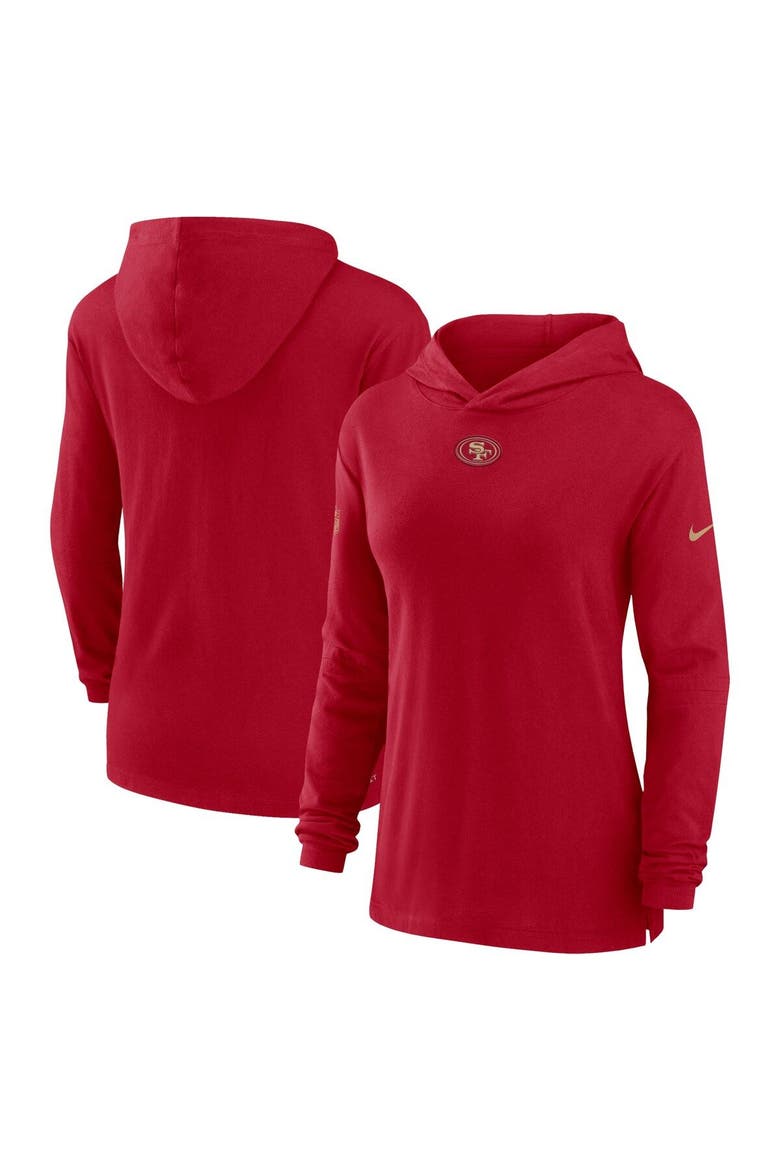 Women's Nike Scarlet San Francisco 49ers Sideline Performance Long Sleeve Hoodie T-Shirt, Main, color, Scarlet