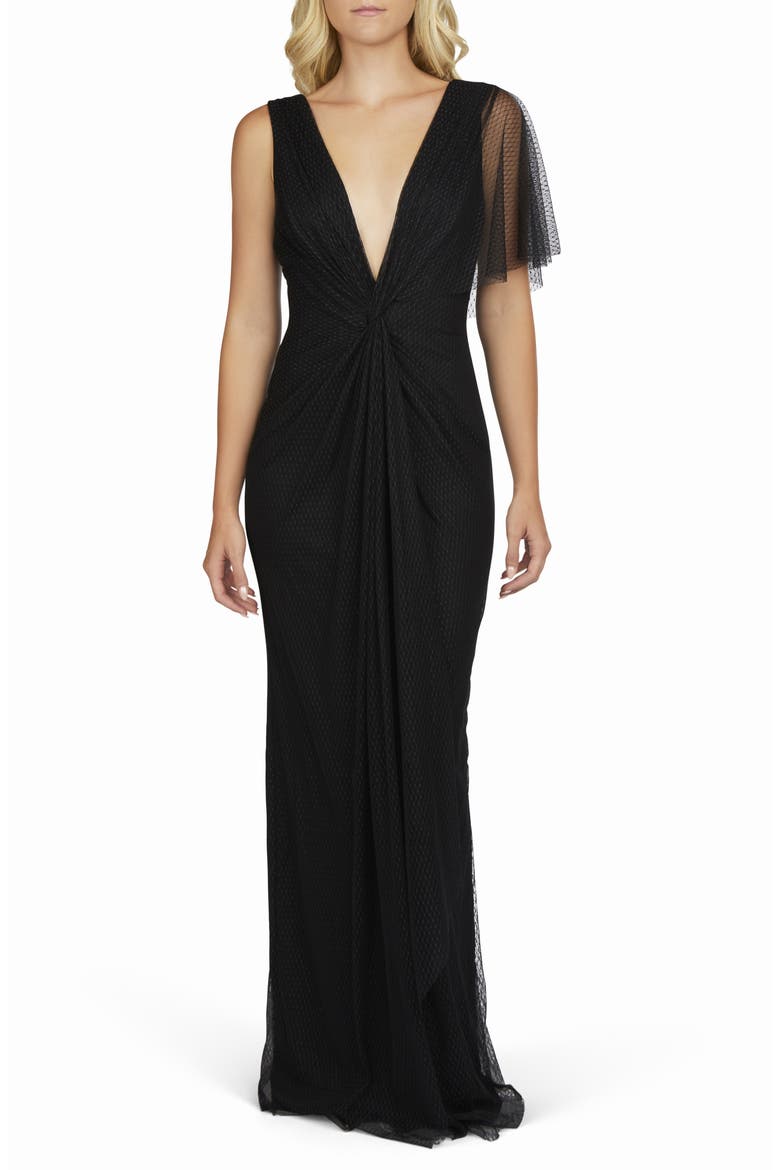Olivia Mesh Overlay Gown, Main, color, BLACK