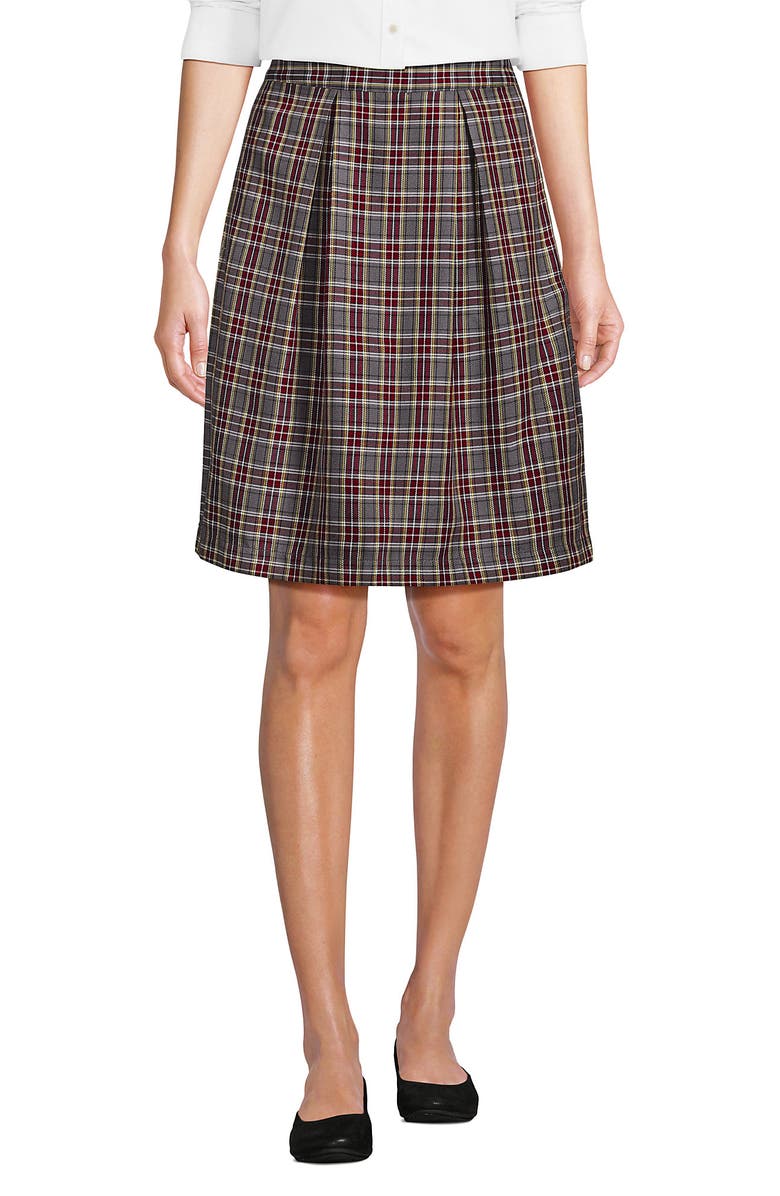 Lands
 End School Uniform  Plaid Skort Top of Knee, Main, color, Gray Heather/Maroon Plaid