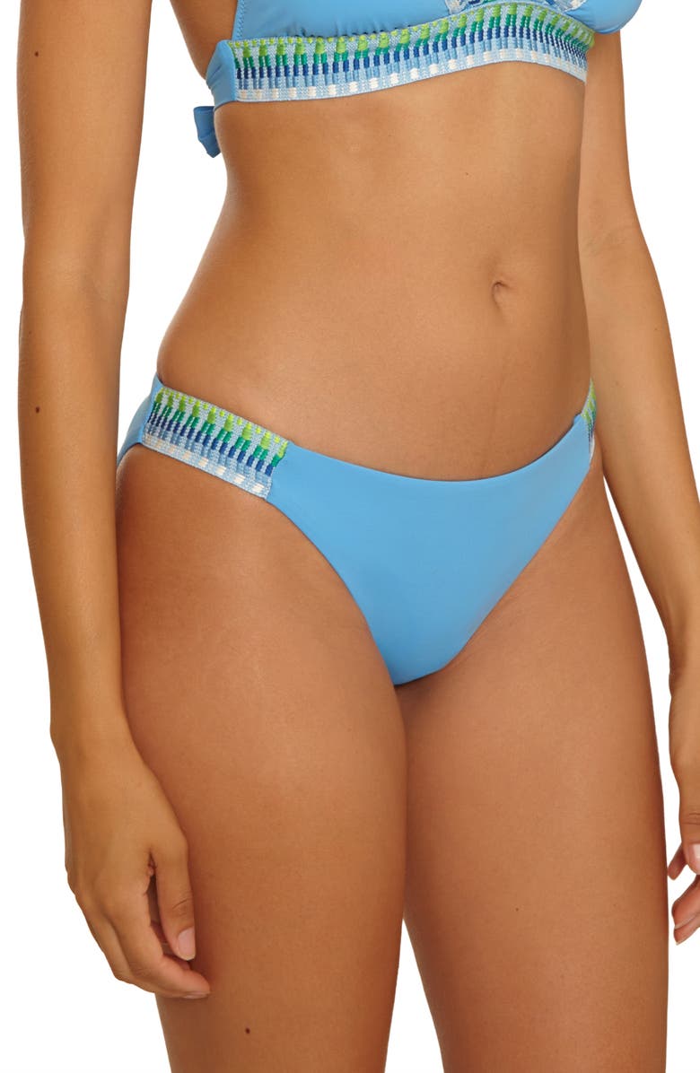Becca Fiesta American Basket Weave Trim Bikini Bottoms, Alternate, color, Sky Blue