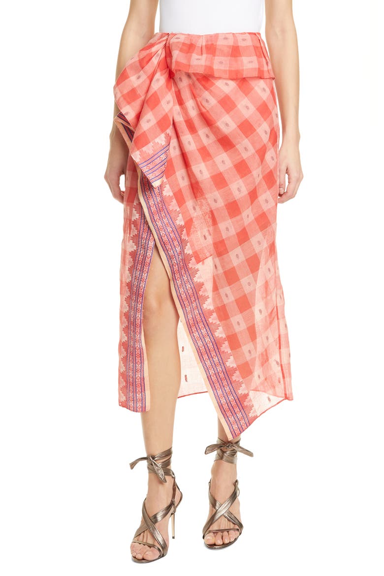 Merida Check Cotton Skirt, Main, color, HIBISCUS
