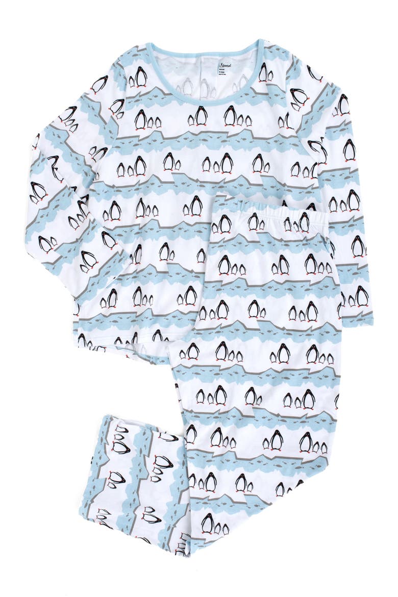 Women's Cotton Matching Family Holiday Pajamas, Reindeer & Moose Prints, Main, color, Penguin