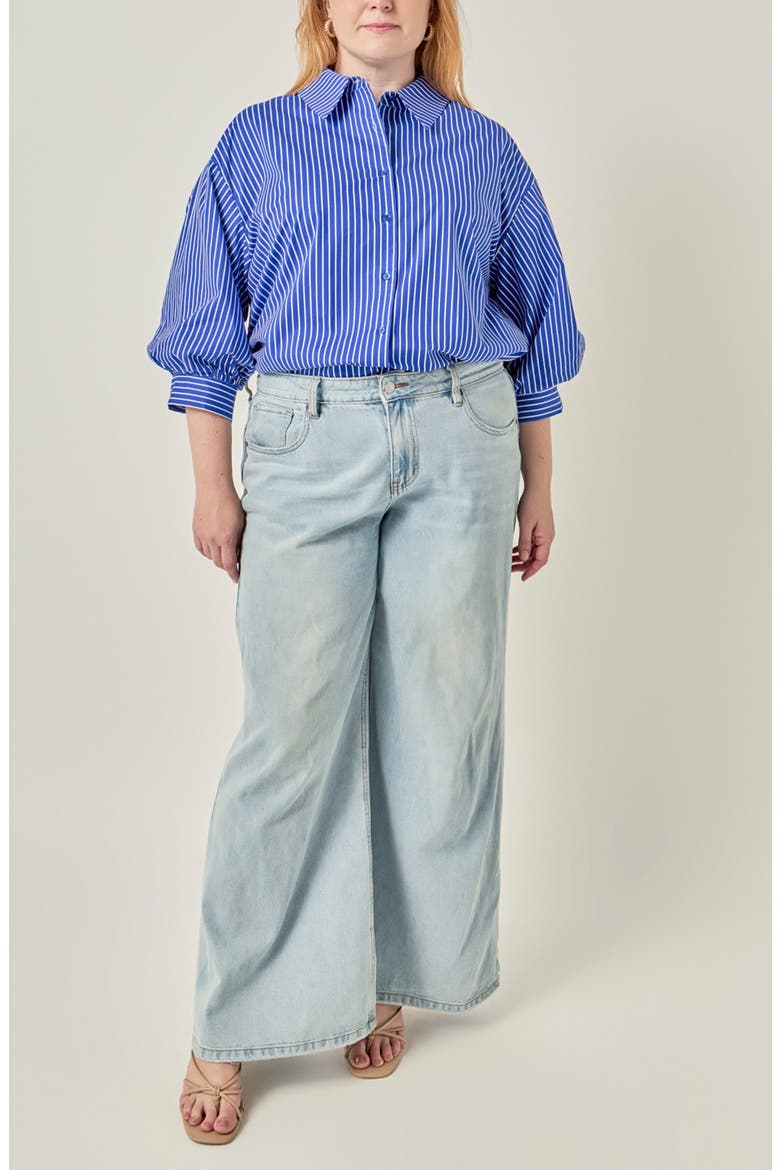 Striped Balloon Sleeve Shirt, Alternate, color, COBALT