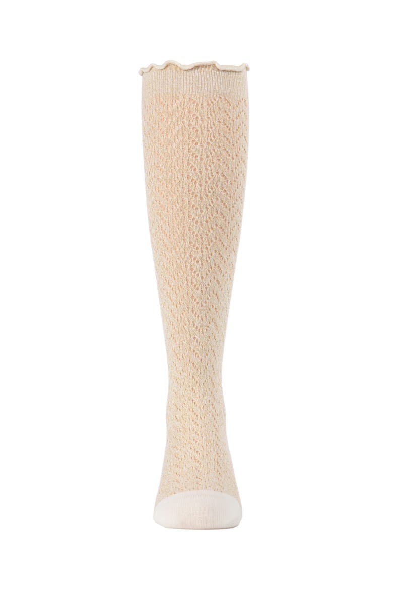Open Work Shimmer Knee High Socks, Main, color, Winter White