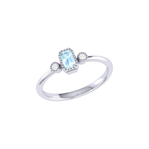 Emerald Cut Aquamarine & Diamond Birthstone Ring in 14K Gold