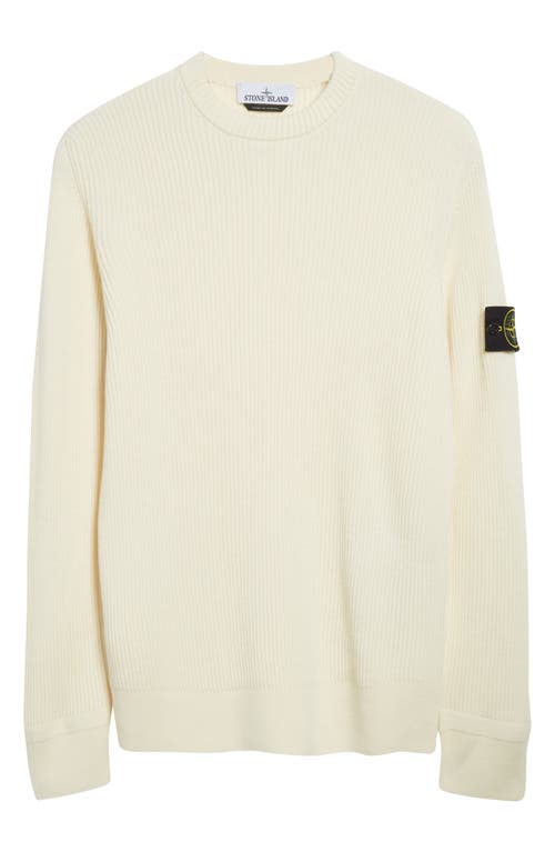 Stone Island Compass Patch Rib Virgin Wool Crewneck Sweater In White