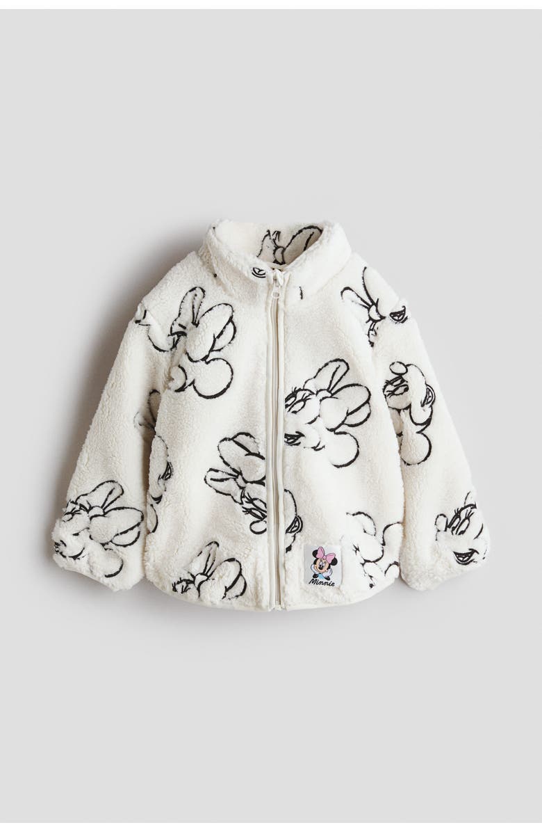 H&M Embroidery-motif Teddy Jacket, Main, color, Cream/Minnie Mouse