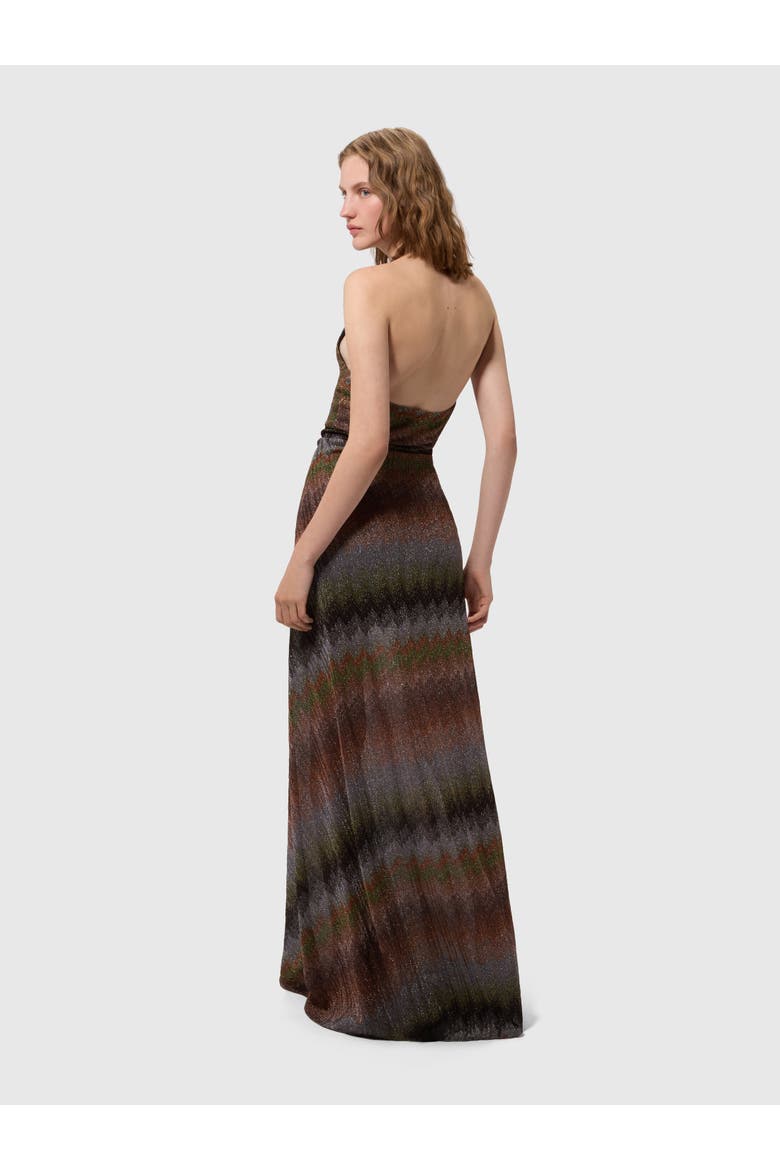 Long Dress With Halterneck In Viscose Lamé Snake Motif, Alternate, color, Multicoloured