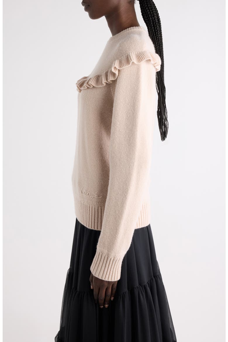 Ruffle Trim Wool & Cashmere Sweater, Alternate, color, SWEET IVORY