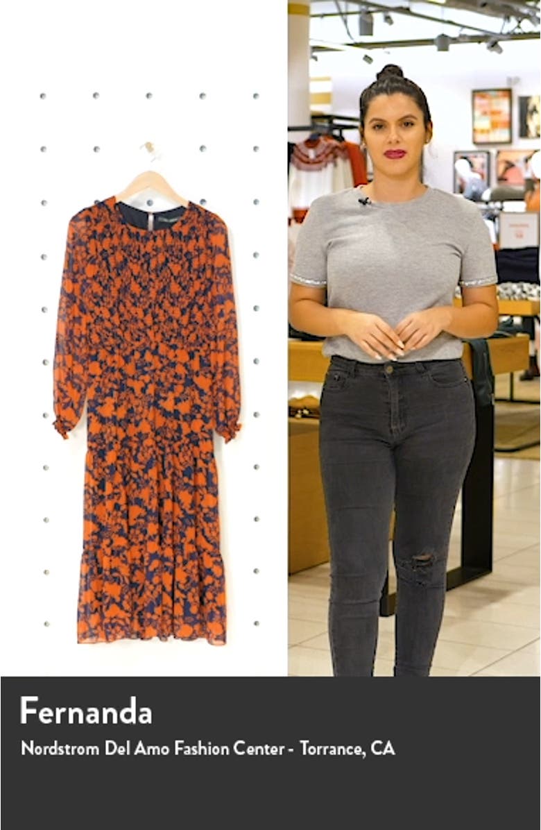 Floral Long Sleeve Chiffon Midi Dress, sales video thumbnail