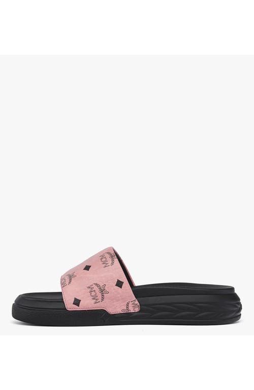 Mcm Visetos Slide Sandals In Pink