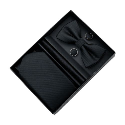 Moustache Crosshatch Bow Tie Set In Black