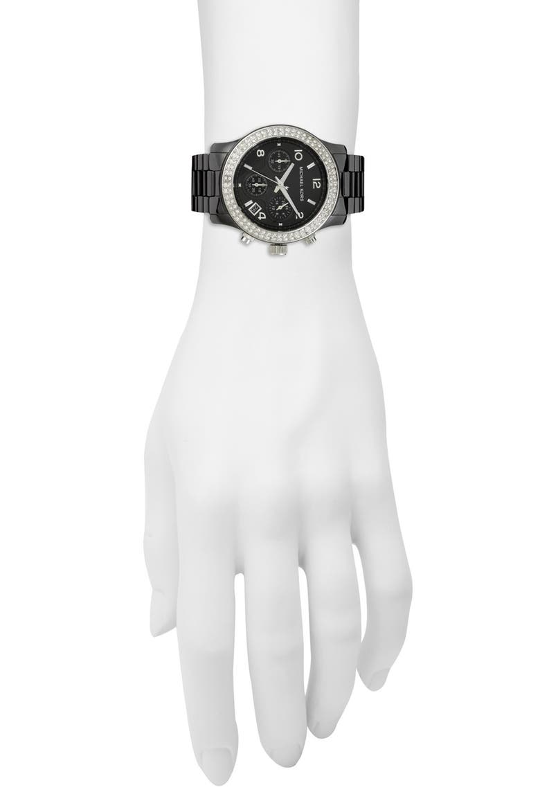 Michael Kors 'Runway Ceramic' Watch, 40mm, Alternate, color, BLACK