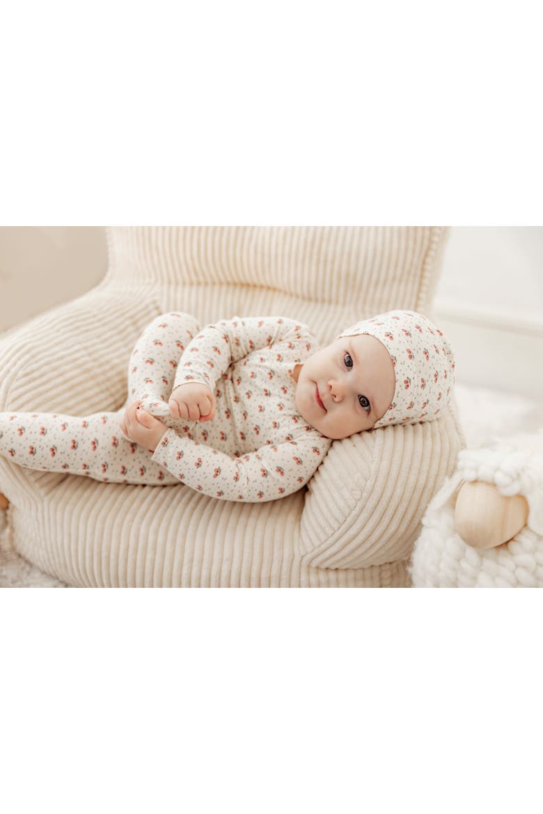 Fruit Print Wrap Romper Set with Hat, Alternate, color, Mauve
