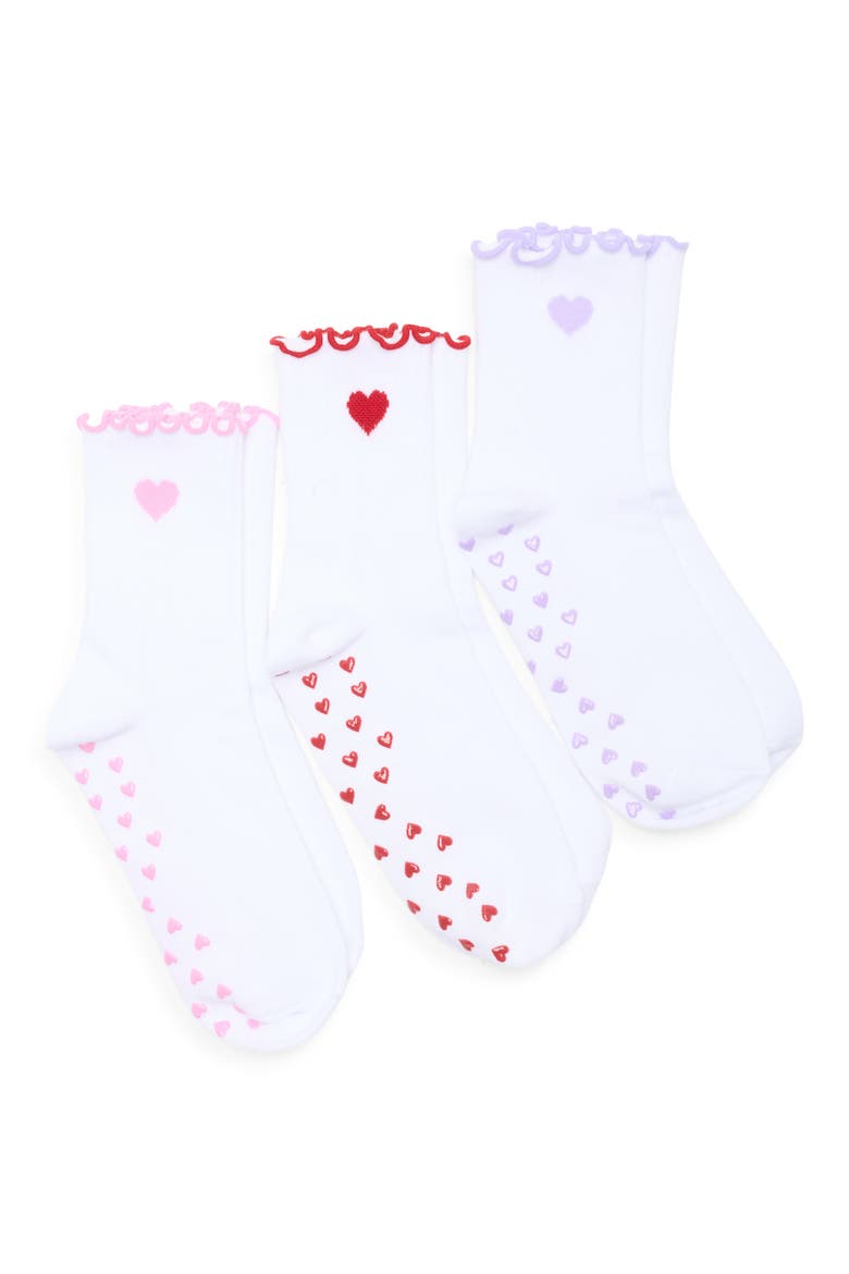 3-Pack Assorted Ruffle Grip Crew Socks, Main, color, SWEET HEART MULTI