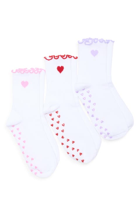 3-Pack Assorted Ruffle Grip Crew Socks