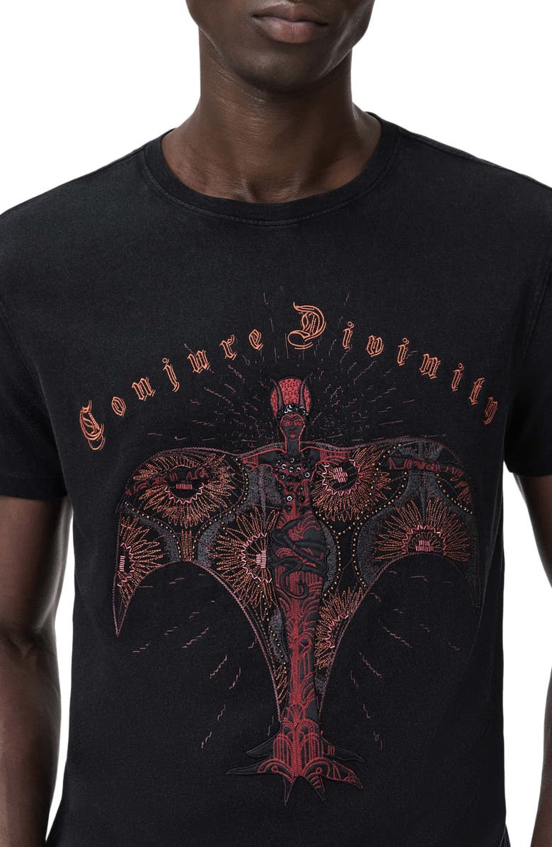 John Varvatos Deco Goddess Embellished Organic Cotton T-Shirt, Alternate, color, Black