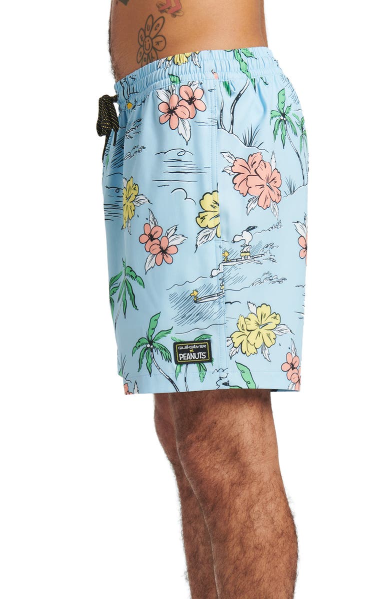 Quiksilver Snoopy Shred Recycled Polyester Blend Swim Trunks, Alternate, color, 