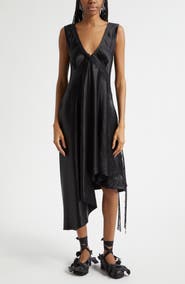 Collina Strada Tulip Asymmetric Lace Trim Satin Dress