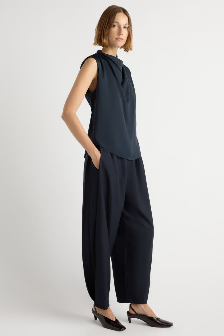 Allegra Gathered-Neck Sleeveless Blouse, Alternate, color, Navy