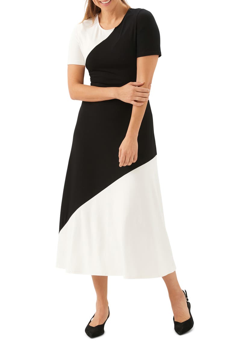 Colorblock Jersey Midi Dress, Main, color, WHITE/ BLACK