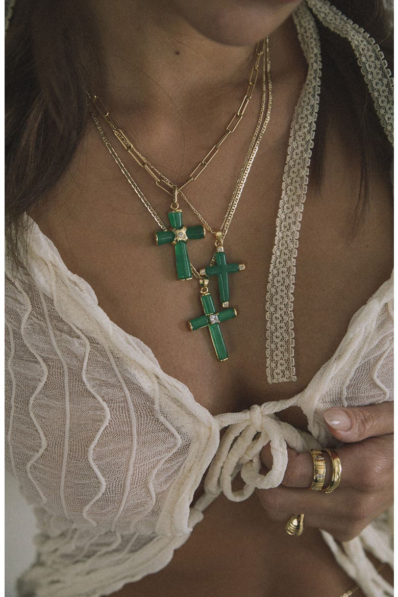 Donatello Jade Cross Necklace, Alternate, color, GOLD