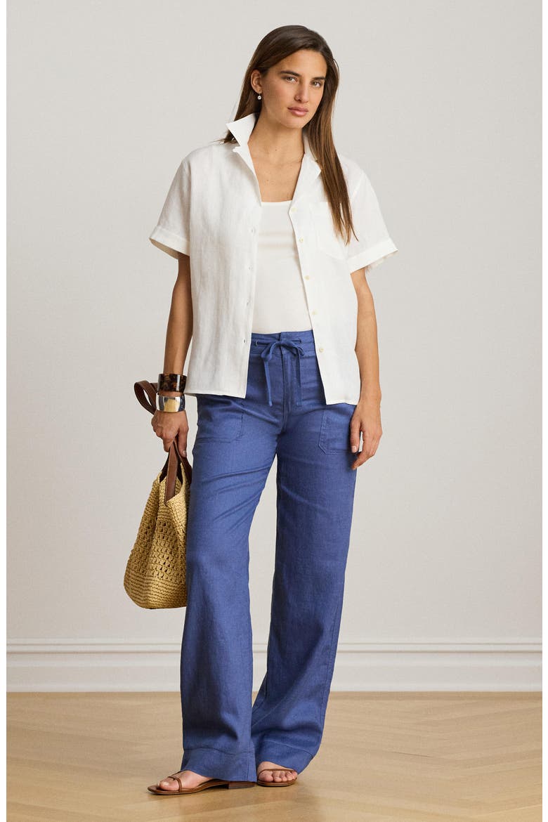 Wide Leg Linen Pants, Alternate, color, INKY BLUE