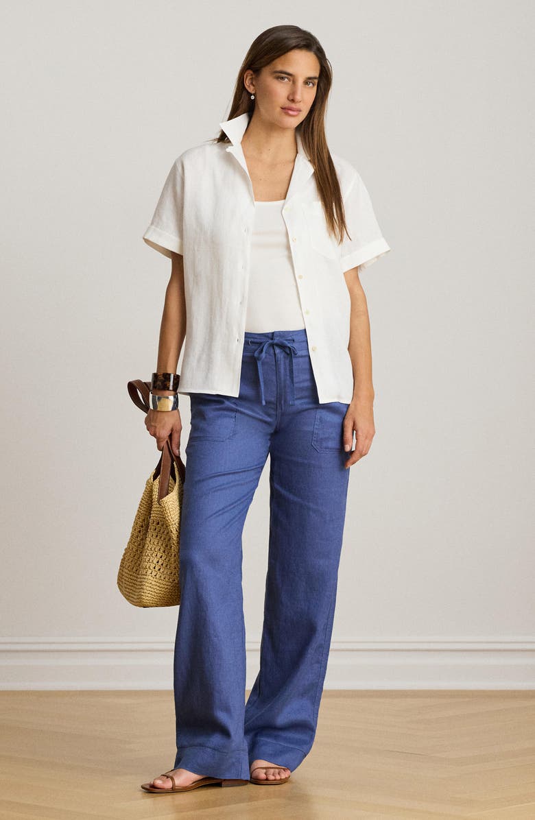 Lauren Ralph Lauren Wide Leg Linen Pants, Alternate, color, Inky Blue