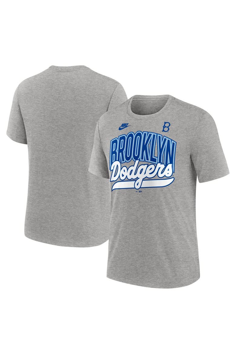 Men's Nike Heather Gray Brooklyn Dodgers Cooperstown Collection Retro Tri-Blend T-Shirt, Main, color, Heather Gray