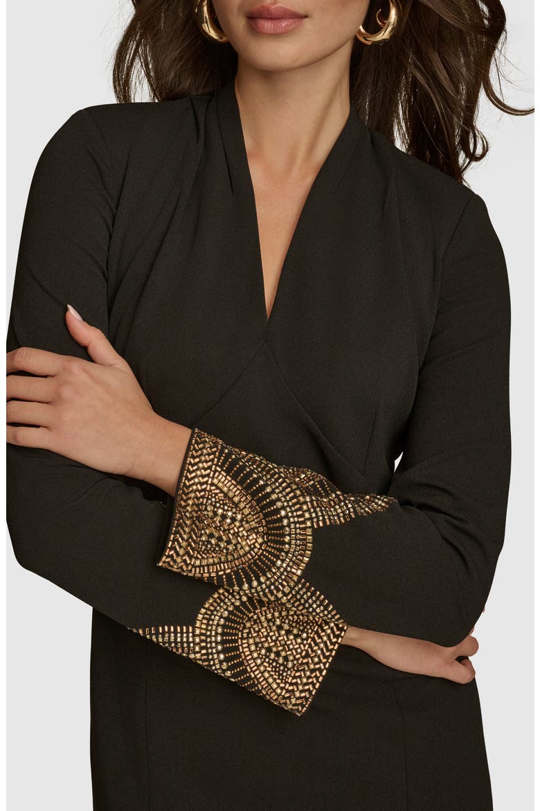 Embellished Long Sleeve Sheath Dress, Alternate, color, BLACK/ GOLD