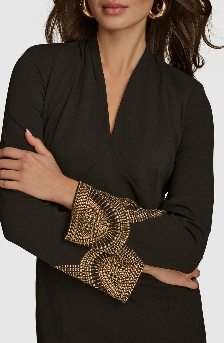 Donna Karan New York Embellished Long Sleeve Sheath Dress, Alternate, color, Black/ Gold
