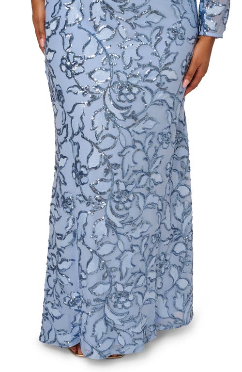ADRIANNA PAPELL ADRIANNA PAPELL SEQUIN FLORAL LONG SLEEVE MERMAID GOWN 