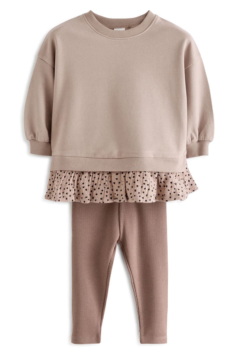 NEXT Kids' Ruffle Sweatshirt & Leggings Set, Main, color, Beige