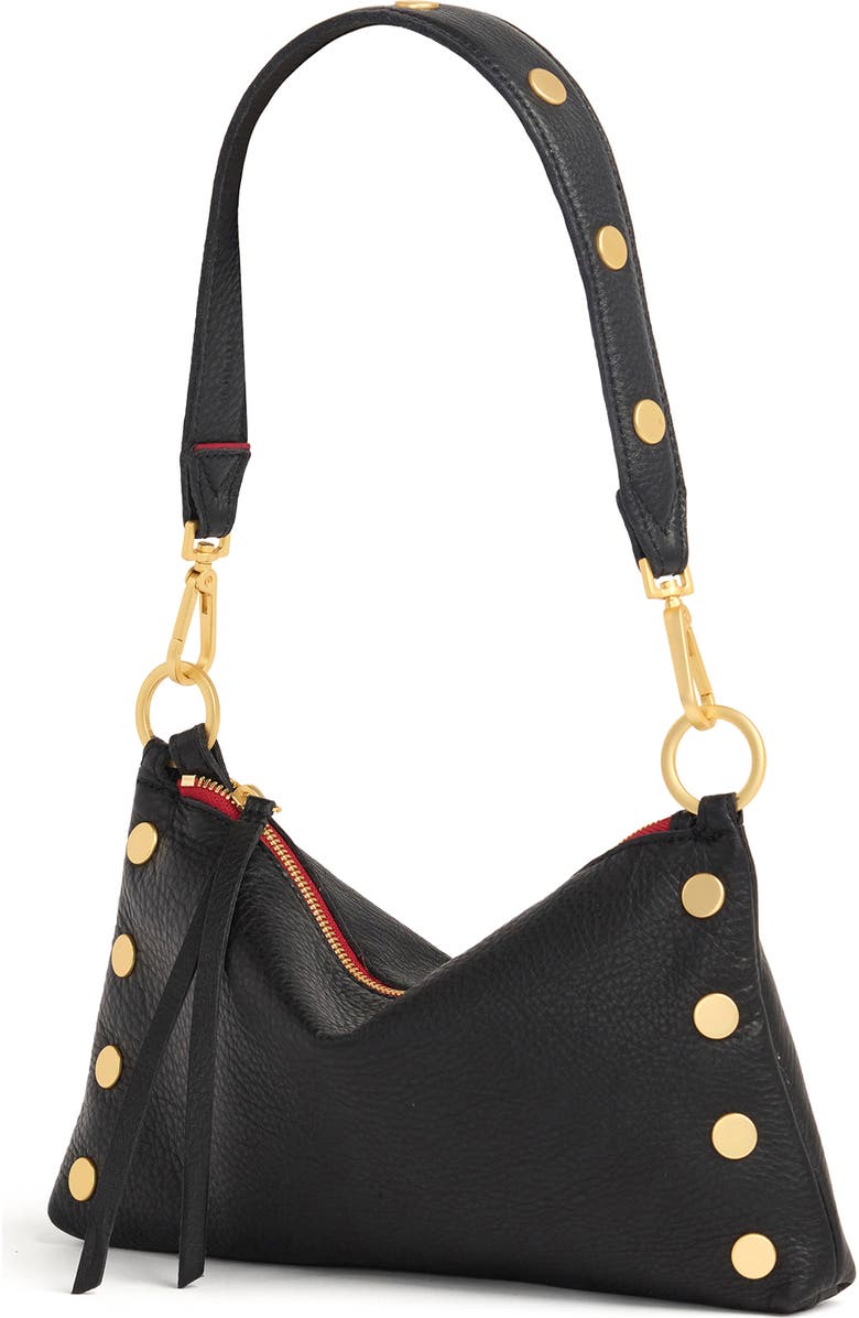 HAMMITT Rivet Leather Bag Strap, Alternate, color, Black Pebbled/ Brushed Gold
