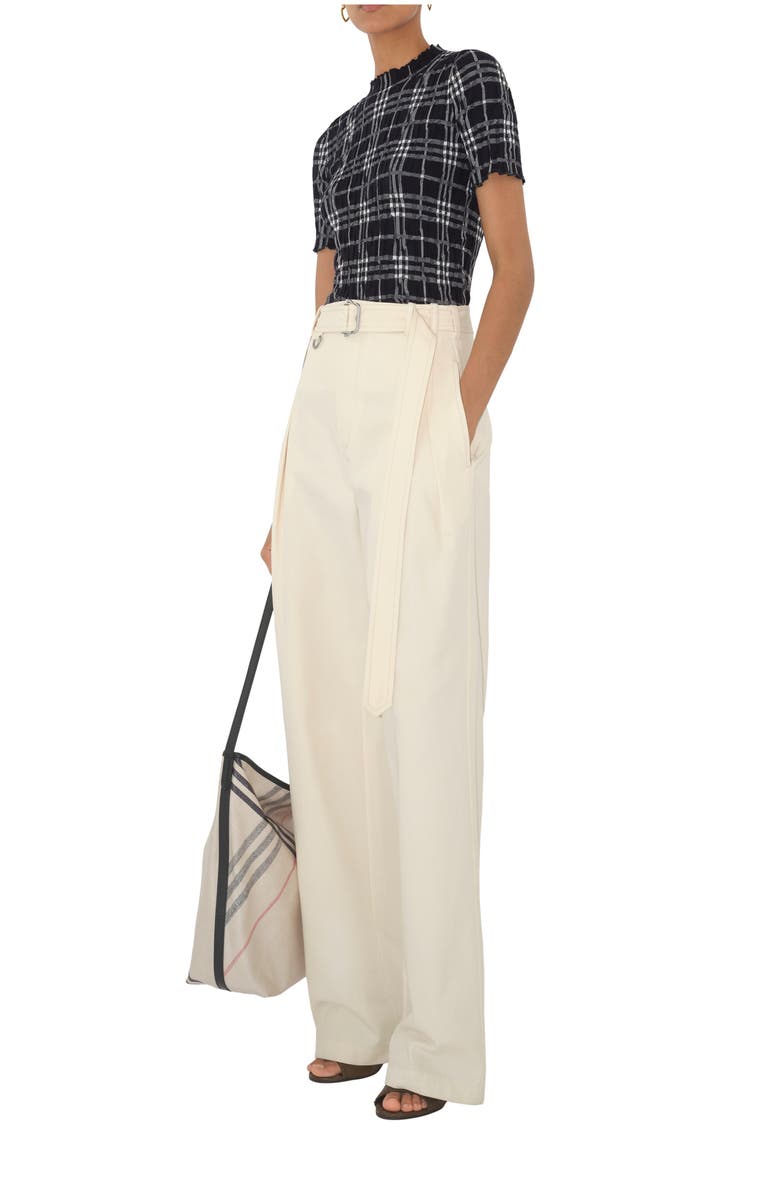 Burberry Gabardine Belted Trousers, Main, color, Lunar