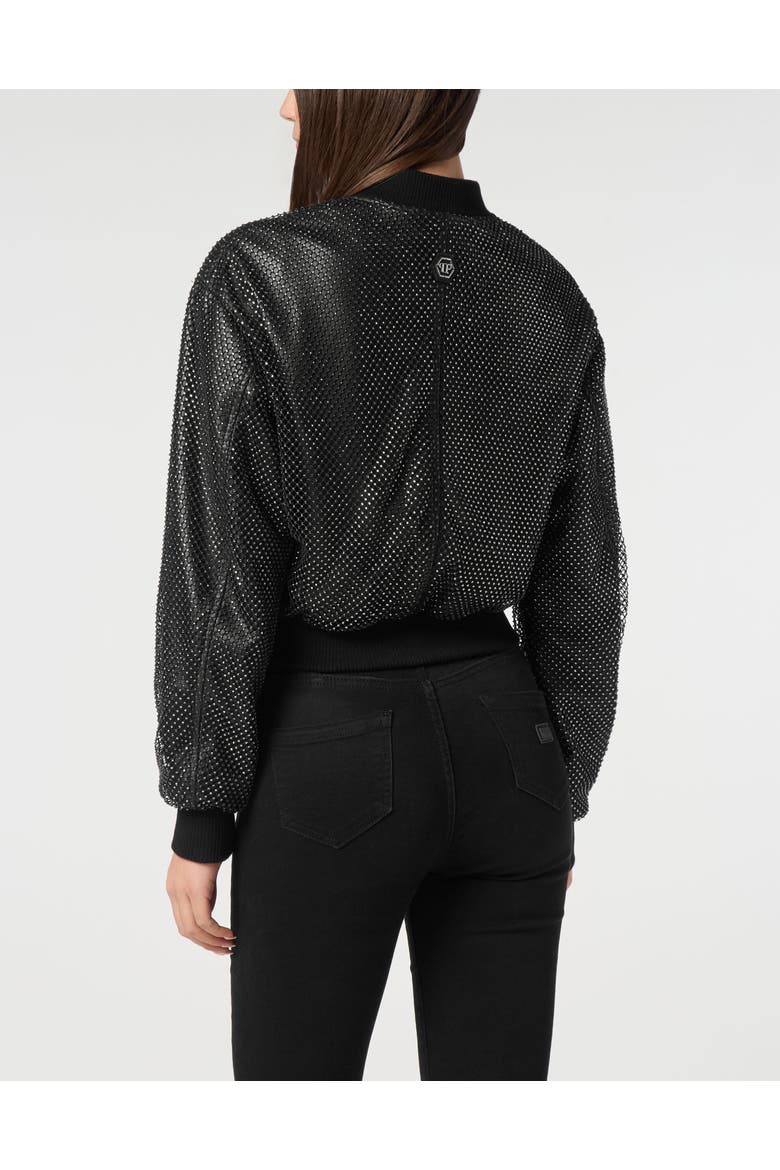 Leather Crop Bomber Crystal Women, Alternate, color, black
