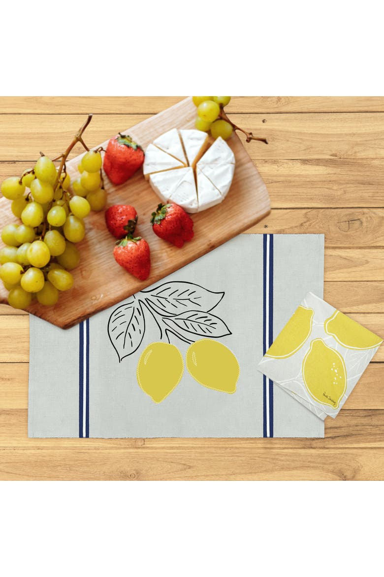 Lemon Stripe Placemats Set of 6 Yellow Elegant Painting, 14" x 20", Alternate, color, Yellow