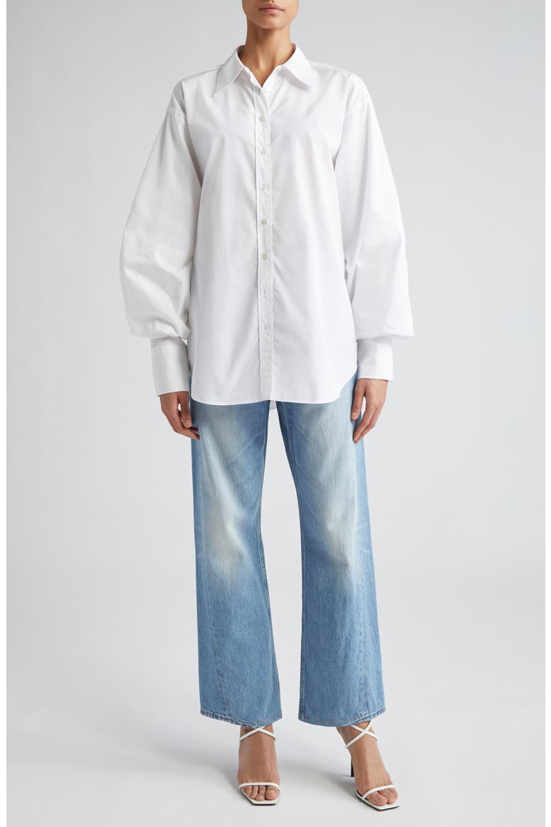 Curved Organic Cotton Denim Jeans, Alternate, color, BRUSHED BLUE