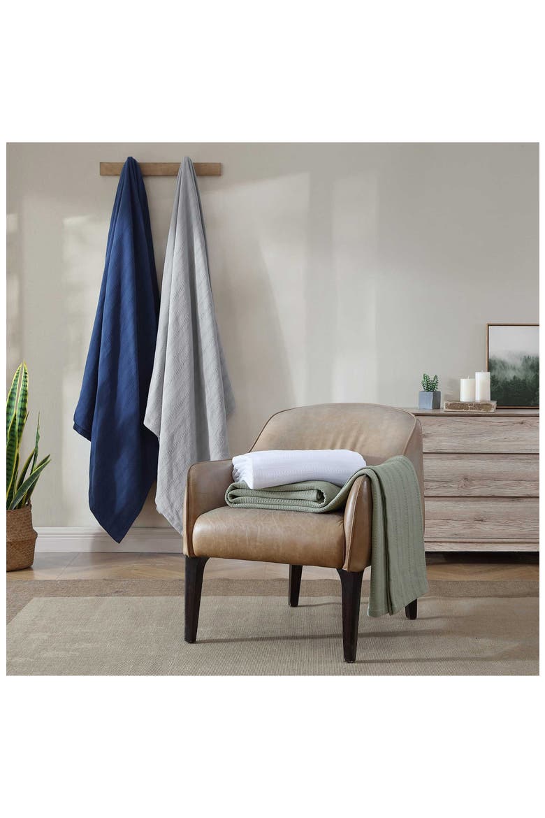Variegated Weave Stripe Cotton Blanket, Alternate, color, WHITE