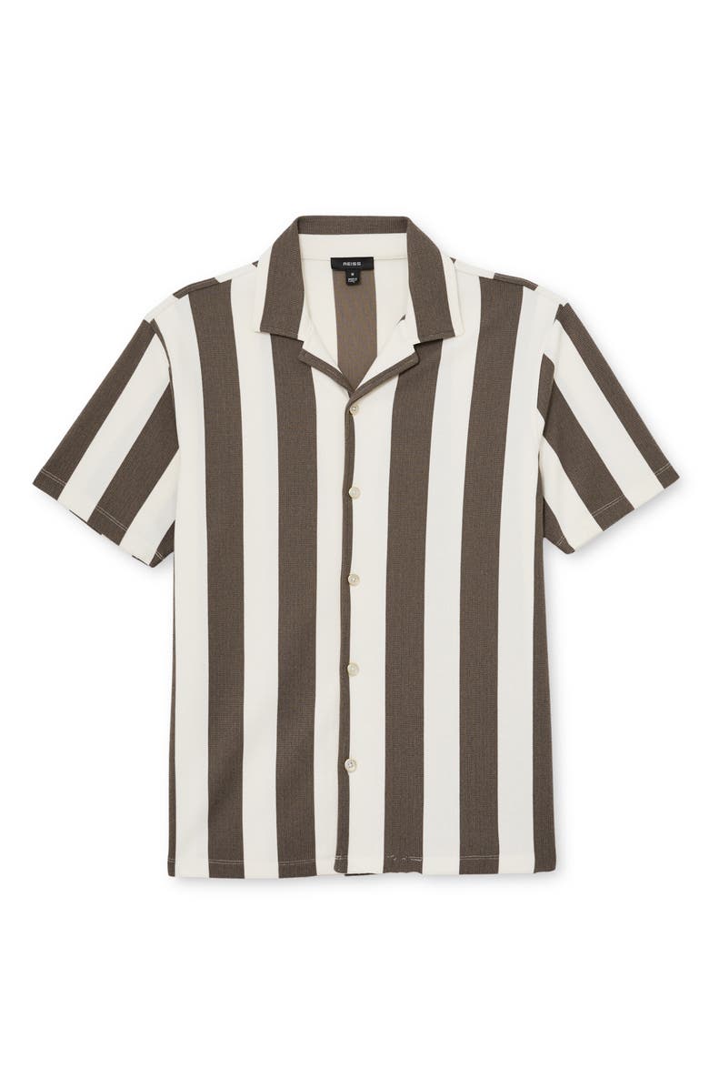 Reiss Dexter Stripe Camp Shirt, Alternate, color, Brown/ Off White