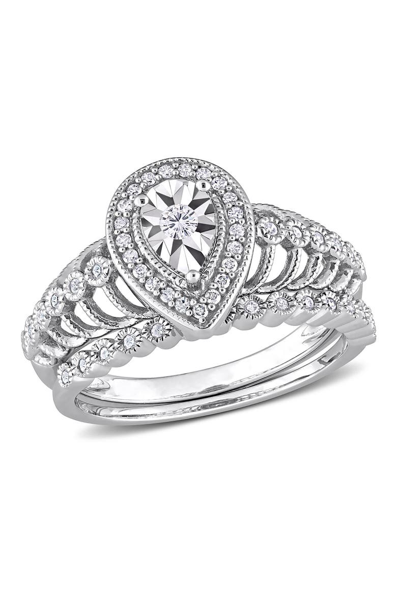 Sterling Silver Diamond Teardrop Halo Ring - 0.33 ctw, Main, color, SILVER