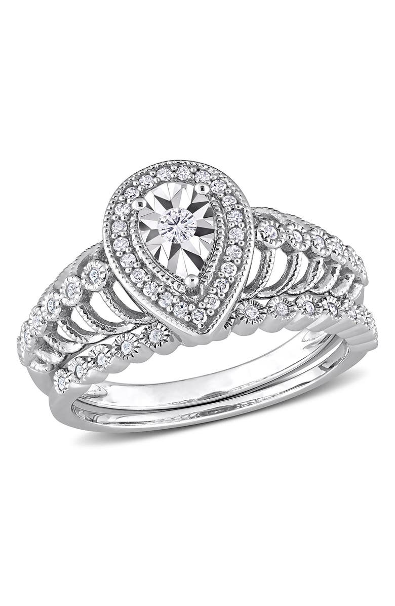 DELMAR Sterling Silver Diamond Teardrop Halo Ring - 0.33 ctw, Main, color, 