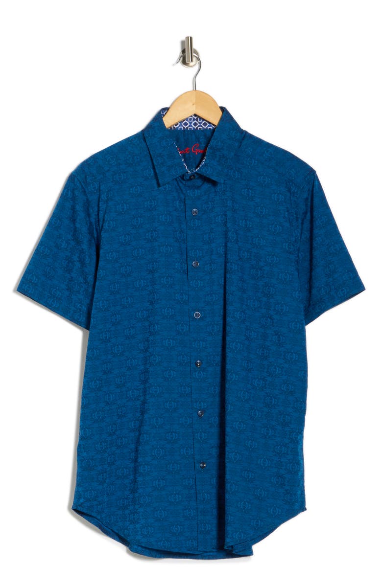 Robert Graham Short Sleeve Woven Button-Up Shirt, Main, color, Navy